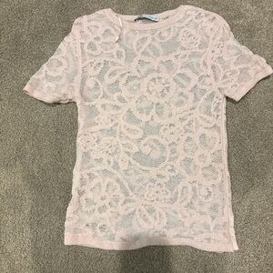Zara Light Pink Lace Short Sleeve Top